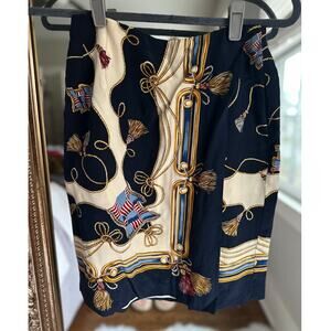 Brooks Brothers Vintage Navy Blue Nautical Print Silk Skirt Size 12/28in waist